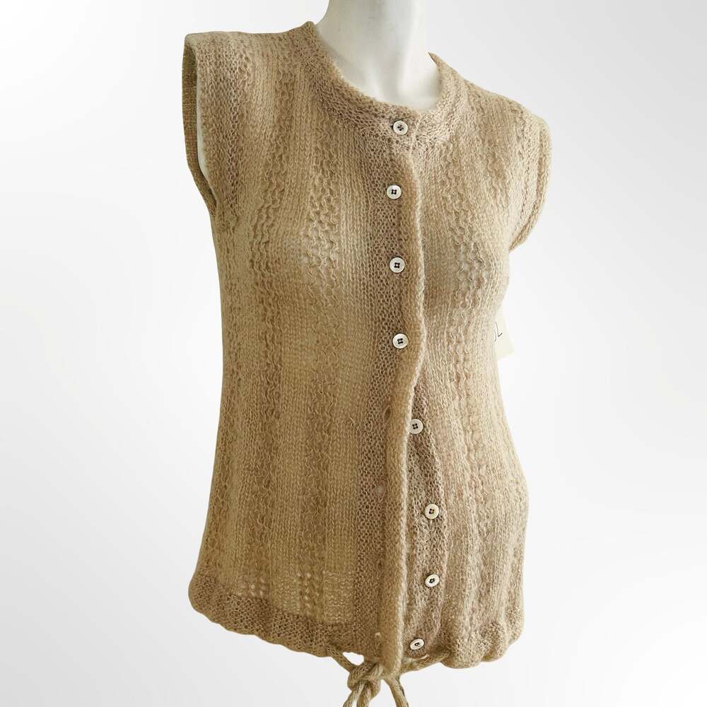 Vintage Joan Leslie by Kasper Knit Sleeveless Cardigan Vest Sweater Beige